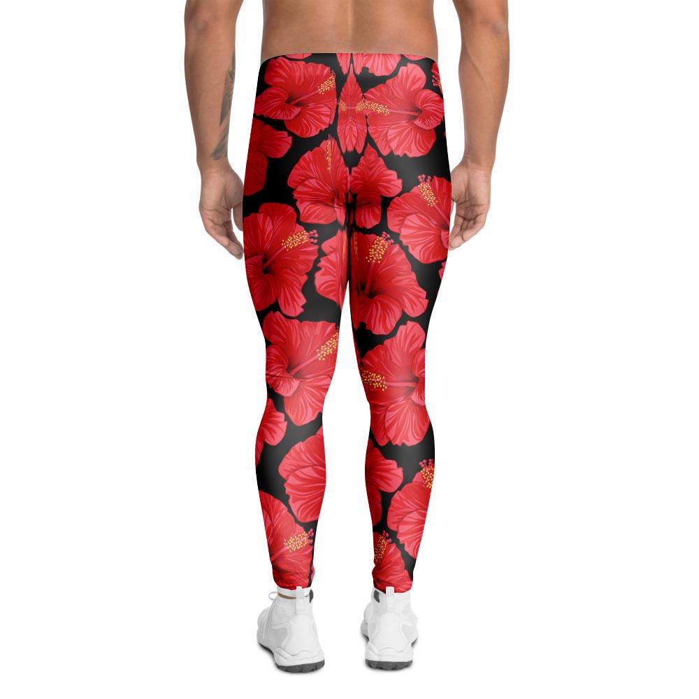 Red Hibiscus Flower Hawaiian Print Men's Leggings-grizzshop