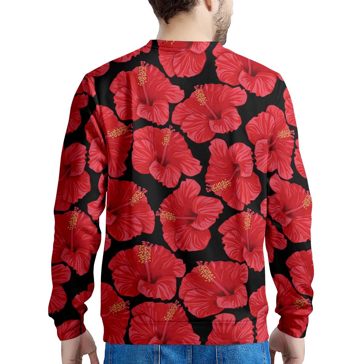 Red Hibiscus Flower Hawaiian Print Men's Sweatshirt-grizzshop