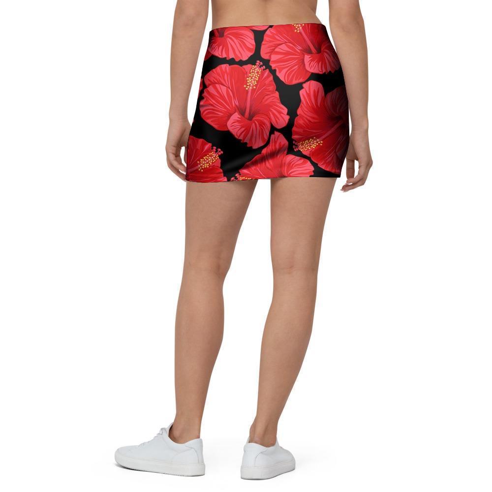 Red Hibiscus Flower Hawaiian Print Mini Skirt-grizzshop