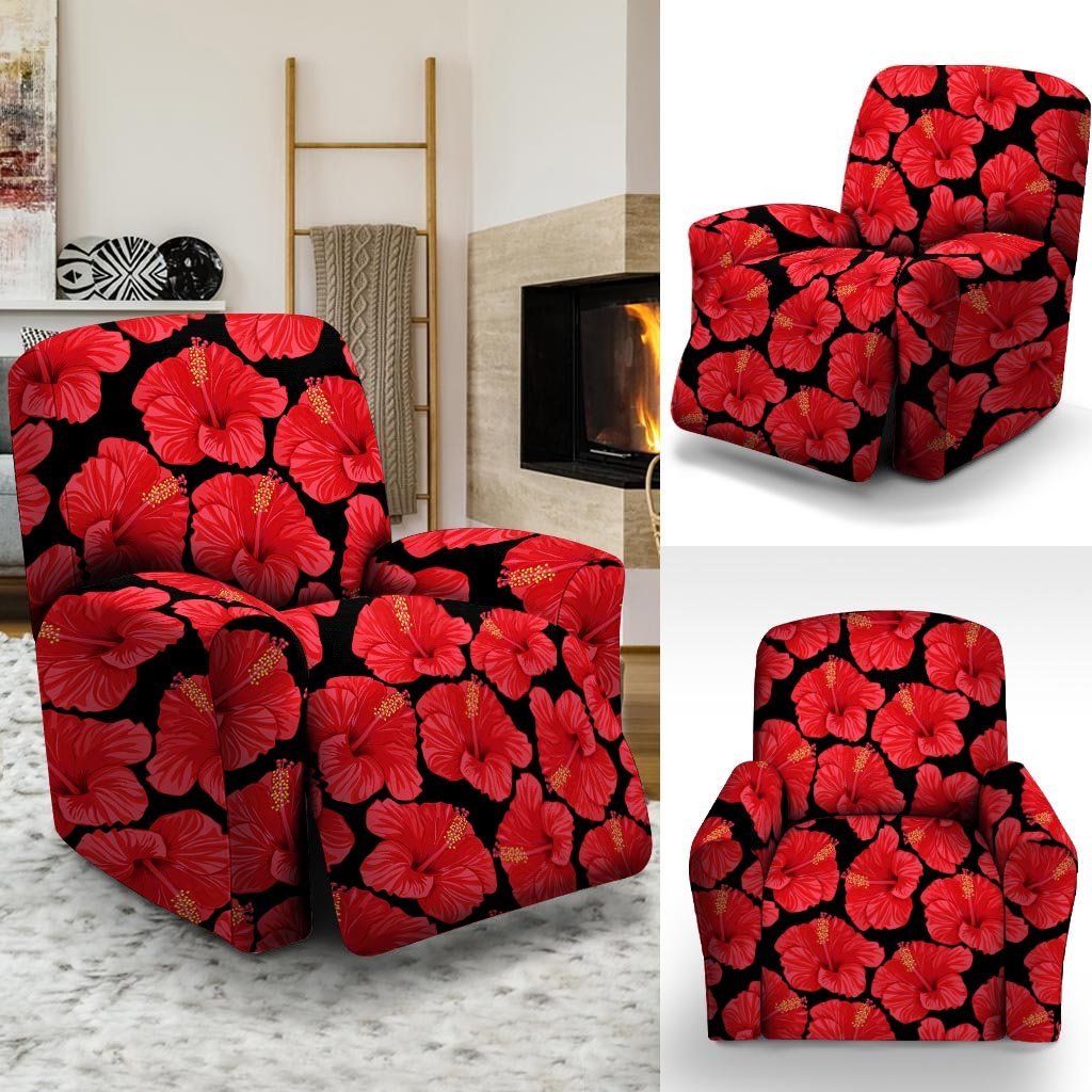 Red Hibiscus Flower Hawaiian Print Recliner Cover-grizzshop