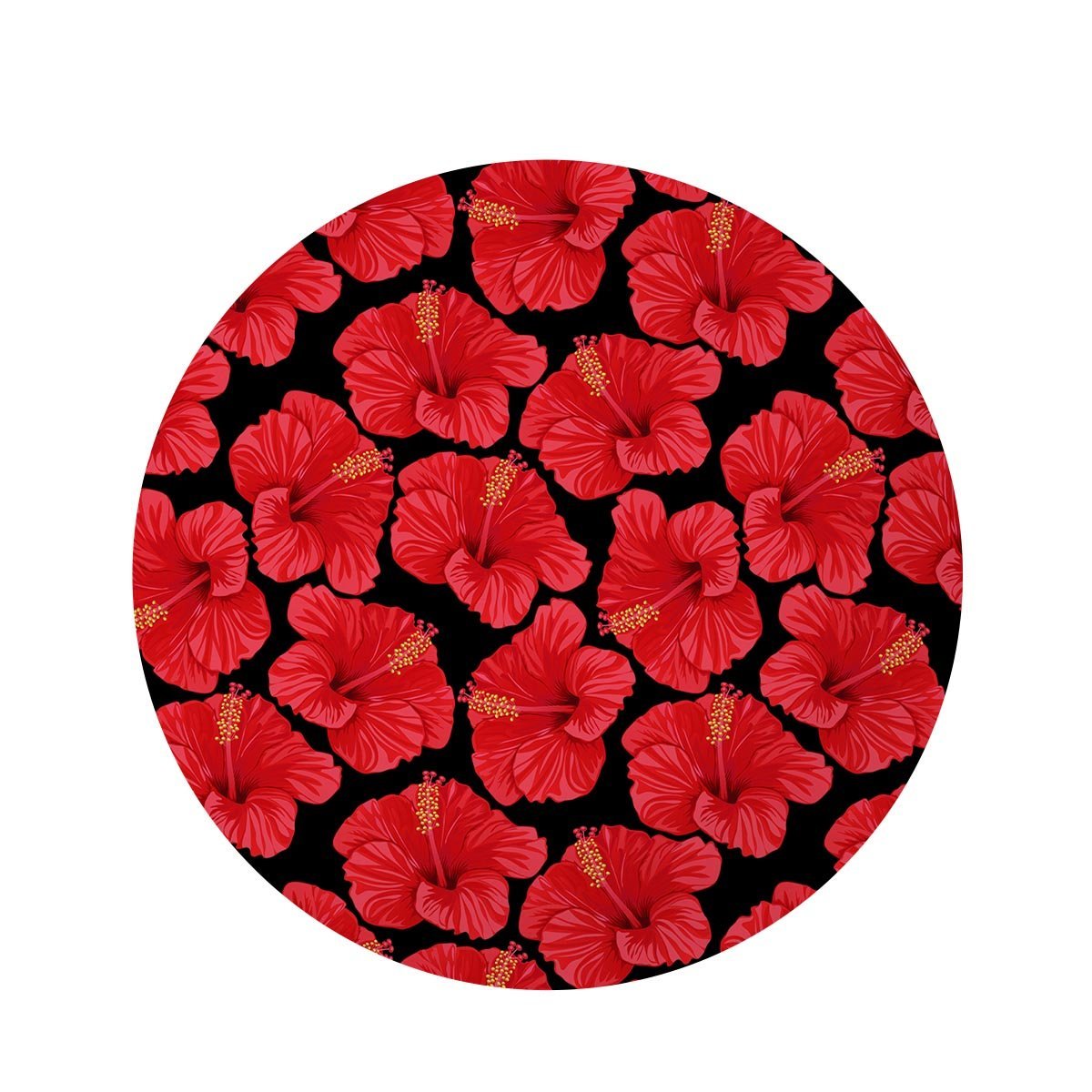 Red Hibiscus Flower Hawaiian Print Round Rug-grizzshop