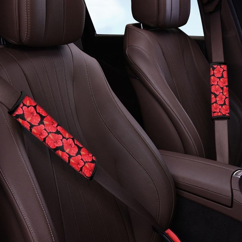 Red Hibiscus Flower Hawaiian Print Seat Belt Cover-grizzshop