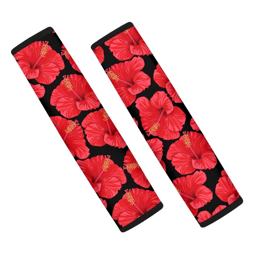 Red Hibiscus Flower Hawaiian Print Seat Belt Cover-grizzshop