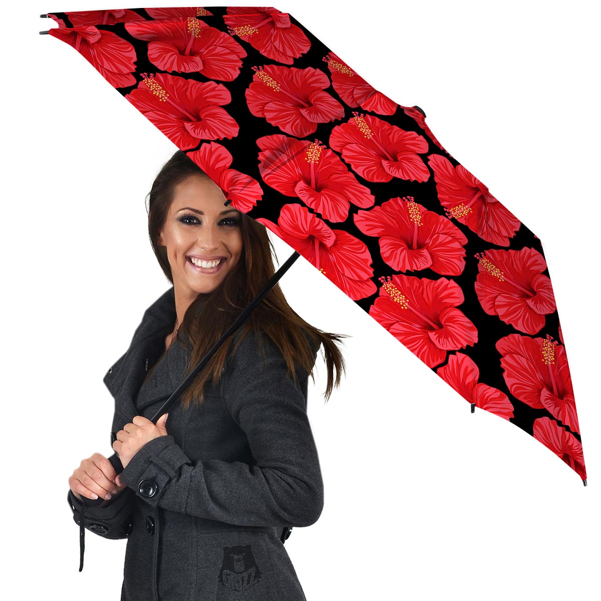 Red Hibiscus Flower Hawaiian Print Umbrella-grizzshop