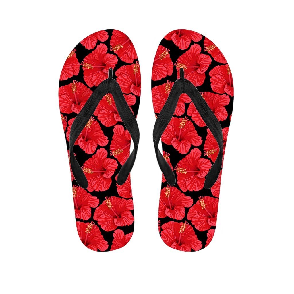 Red Hibiscus Flower Hawaiian Print Women's Flip Flops-grizzshop
