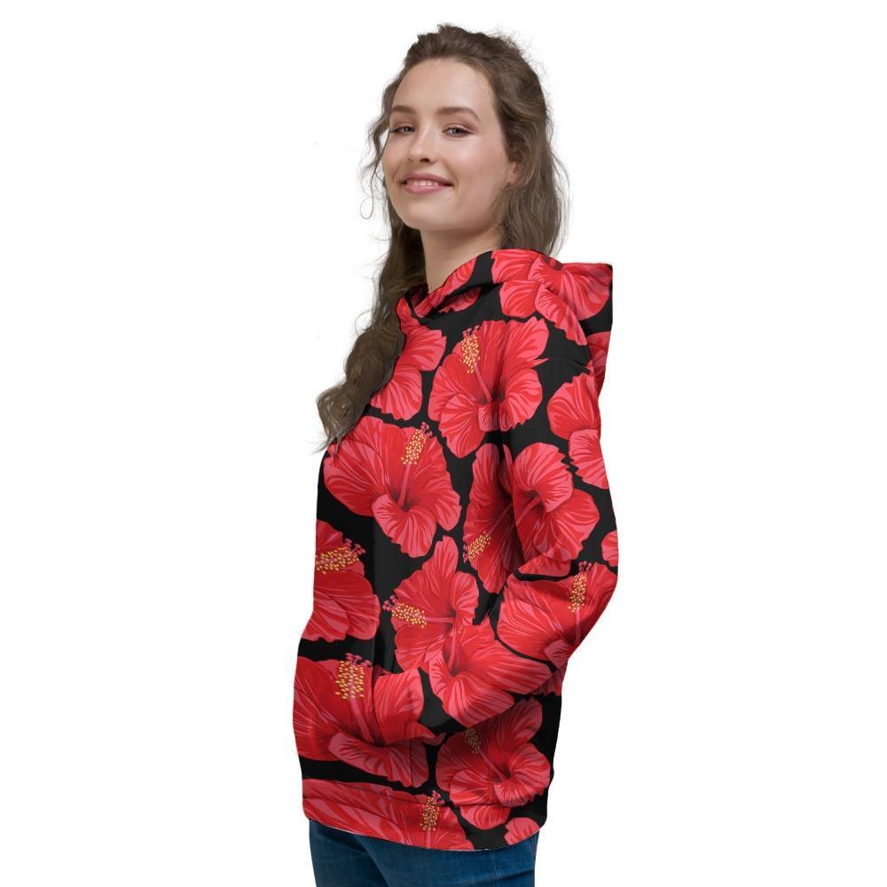 Red Hibiscus Flower Hawaiian Print Women's Hoodie-grizzshop