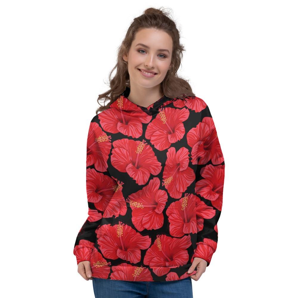 Red Hibiscus Flower Hawaiian Print Women's Hoodie-grizzshop