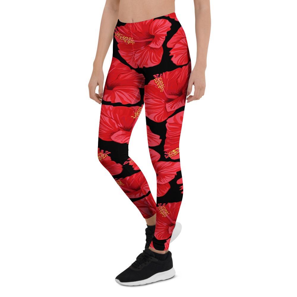 Red Hibiscus Flower Hawaiian Print Women's Leggings-grizzshop