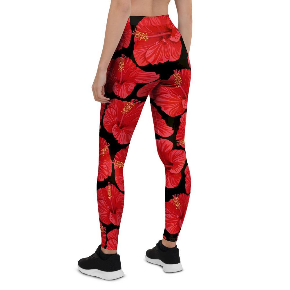 Red Hibiscus Flower Hawaiian Print Women's Leggings-grizzshop