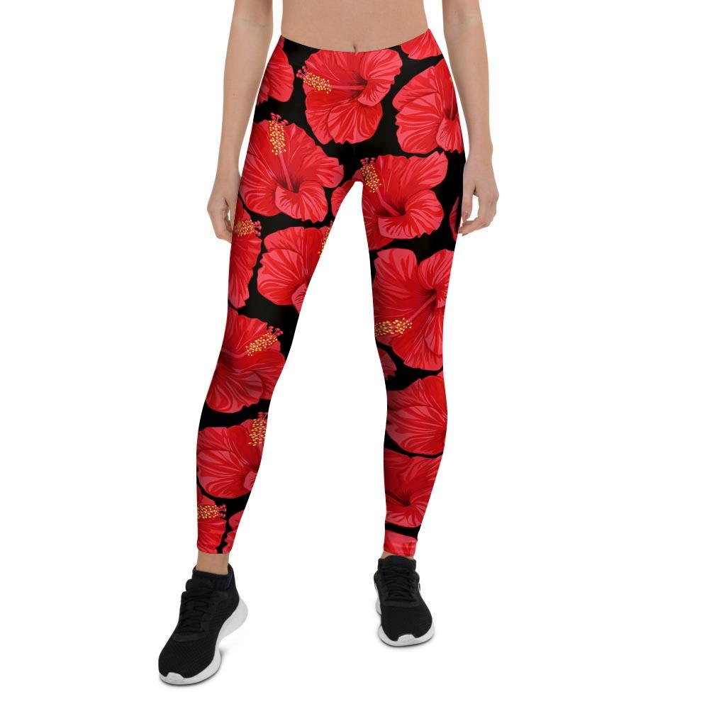 Red Hibiscus Flower Hawaiian Print Women's Leggings-grizzshop