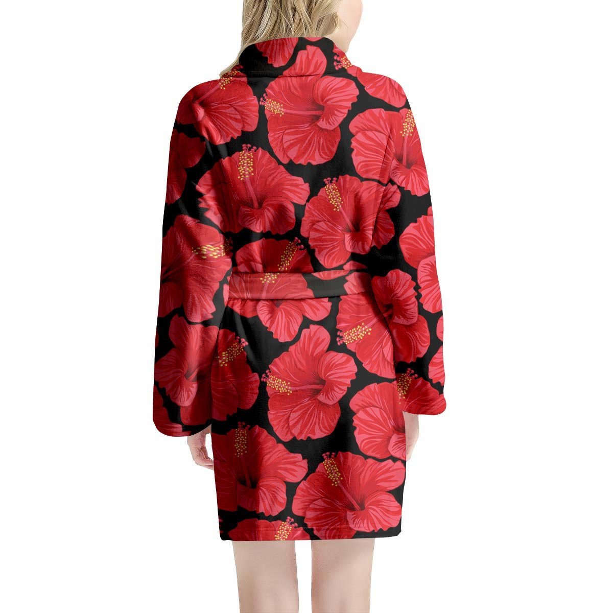 Red Hibiscus Flower Hawaiian Print Women's Robe-grizzshop
