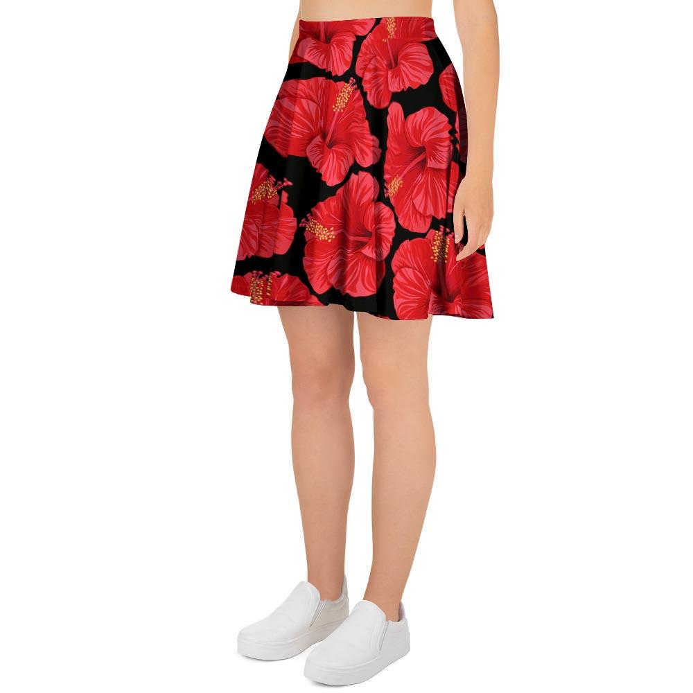Red Hibiscus Flower Hawaiian Print Women's Skirt-grizzshop
