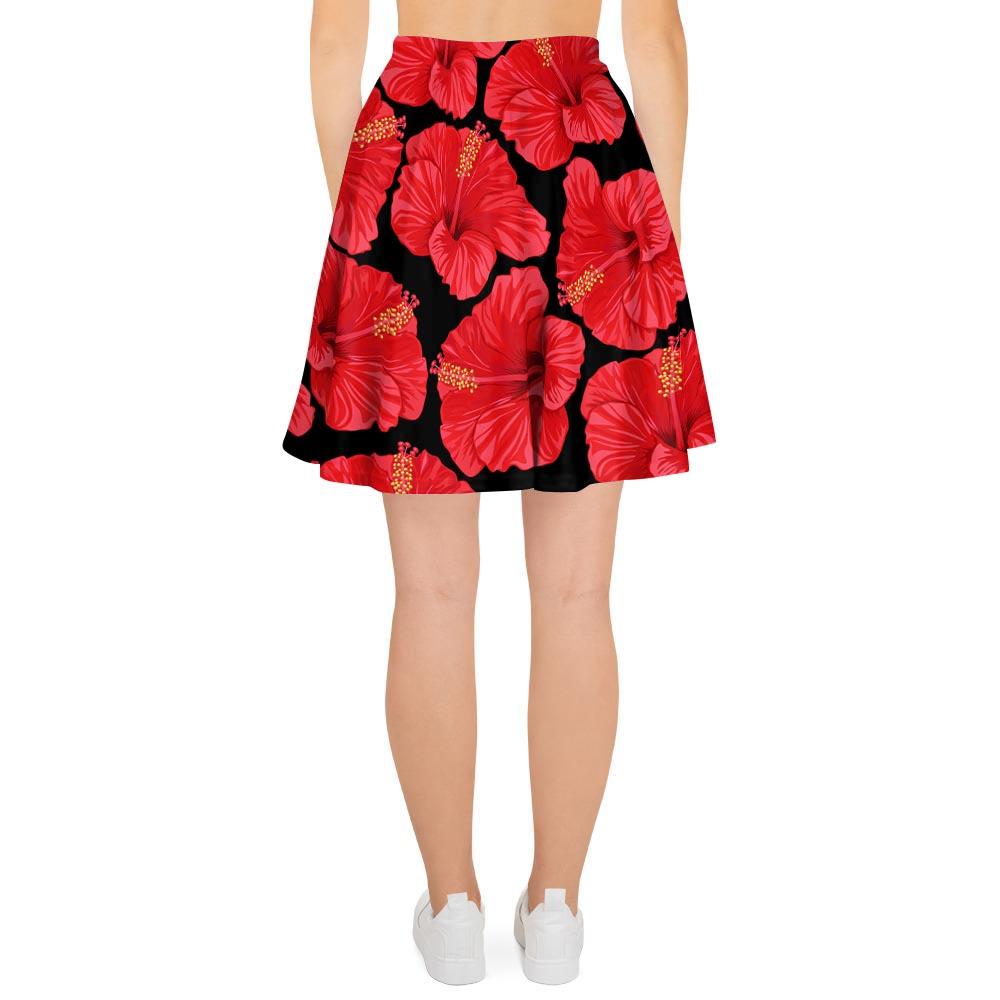 Red Hibiscus Flower Hawaiian Print Women's Skirt-grizzshop