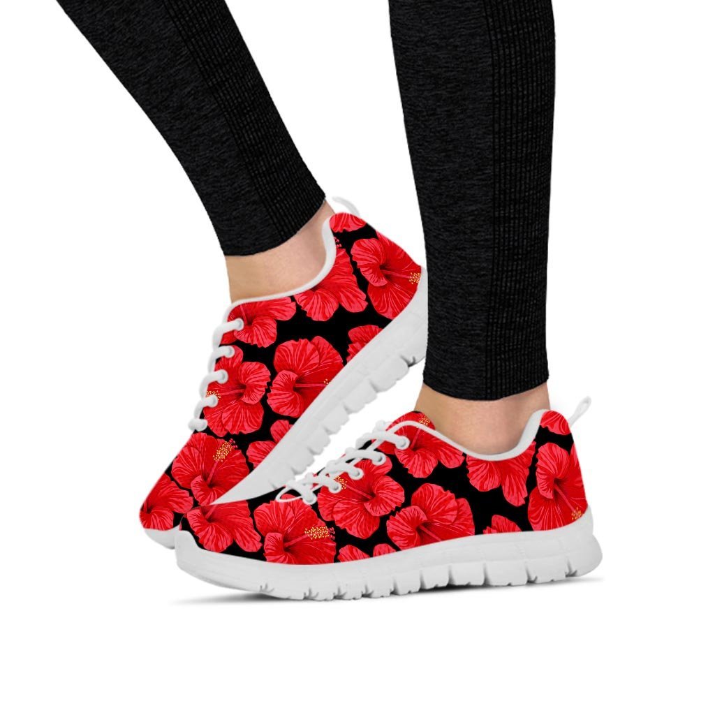 Red Hibiscus Flower Hawaiian Print Women's Sneakers-grizzshop