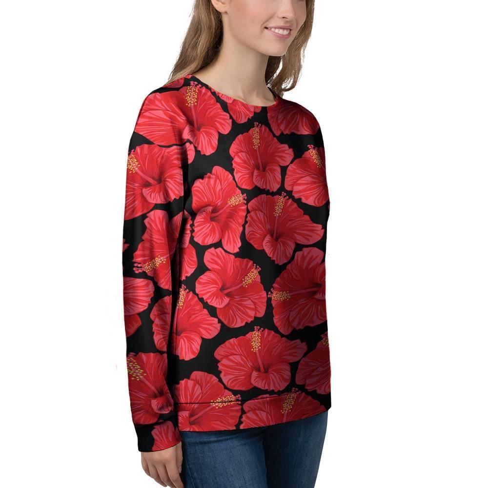 Red Hibiscus Flower Hawaiian Print Women's Sweatshirt-grizzshop