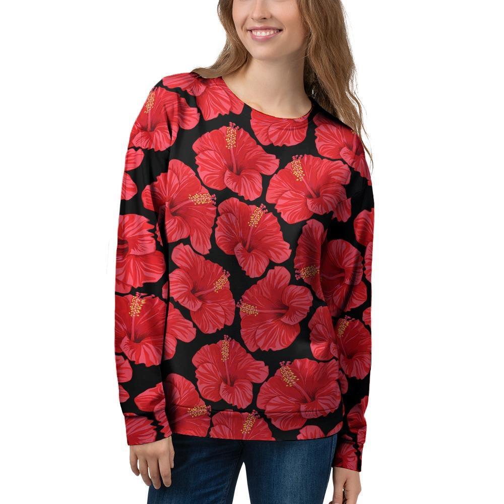 Red Hibiscus Flower Hawaiian Print Women's Sweatshirt-grizzshop