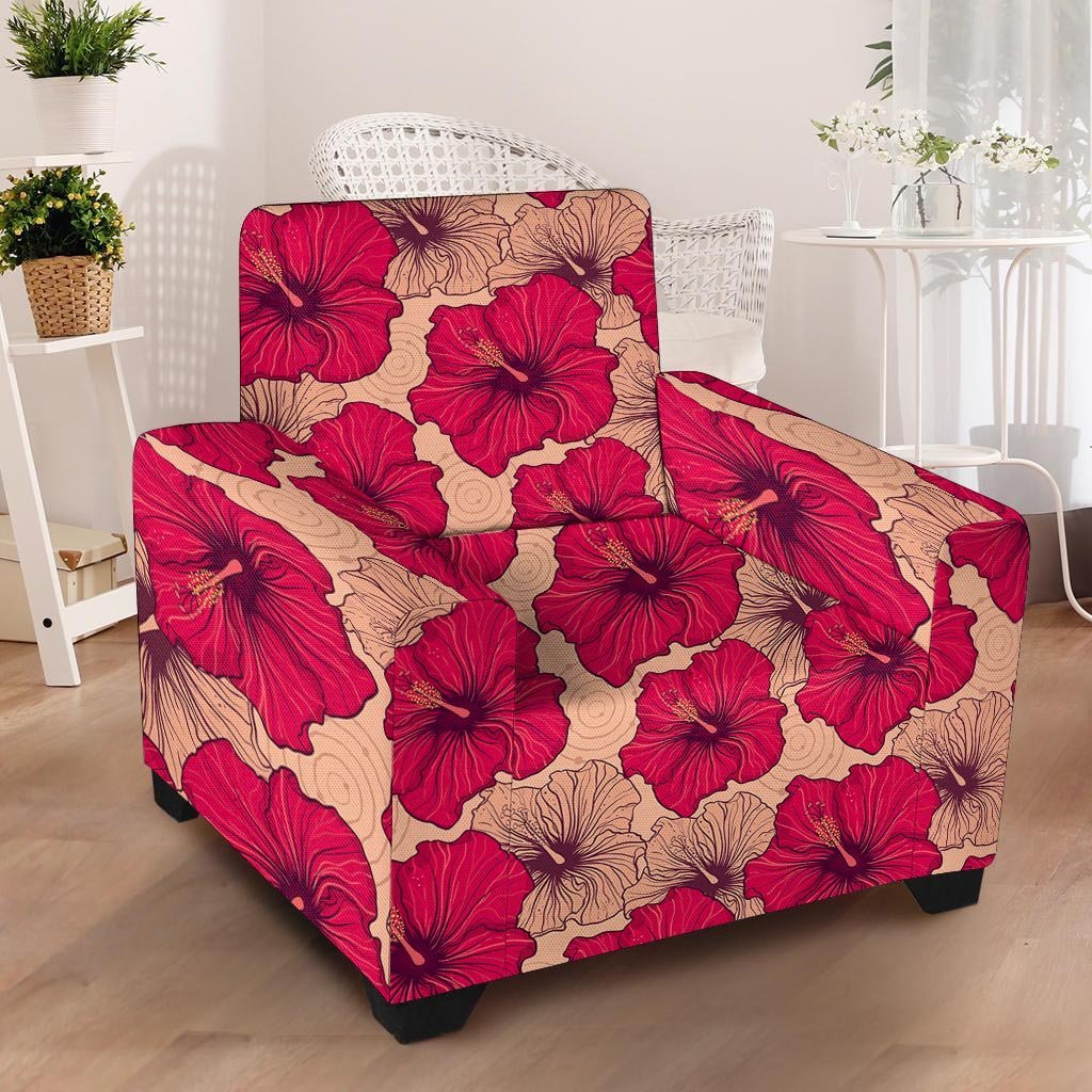 Red Hibiscus Flower Print Armchair Cover-grizzshop