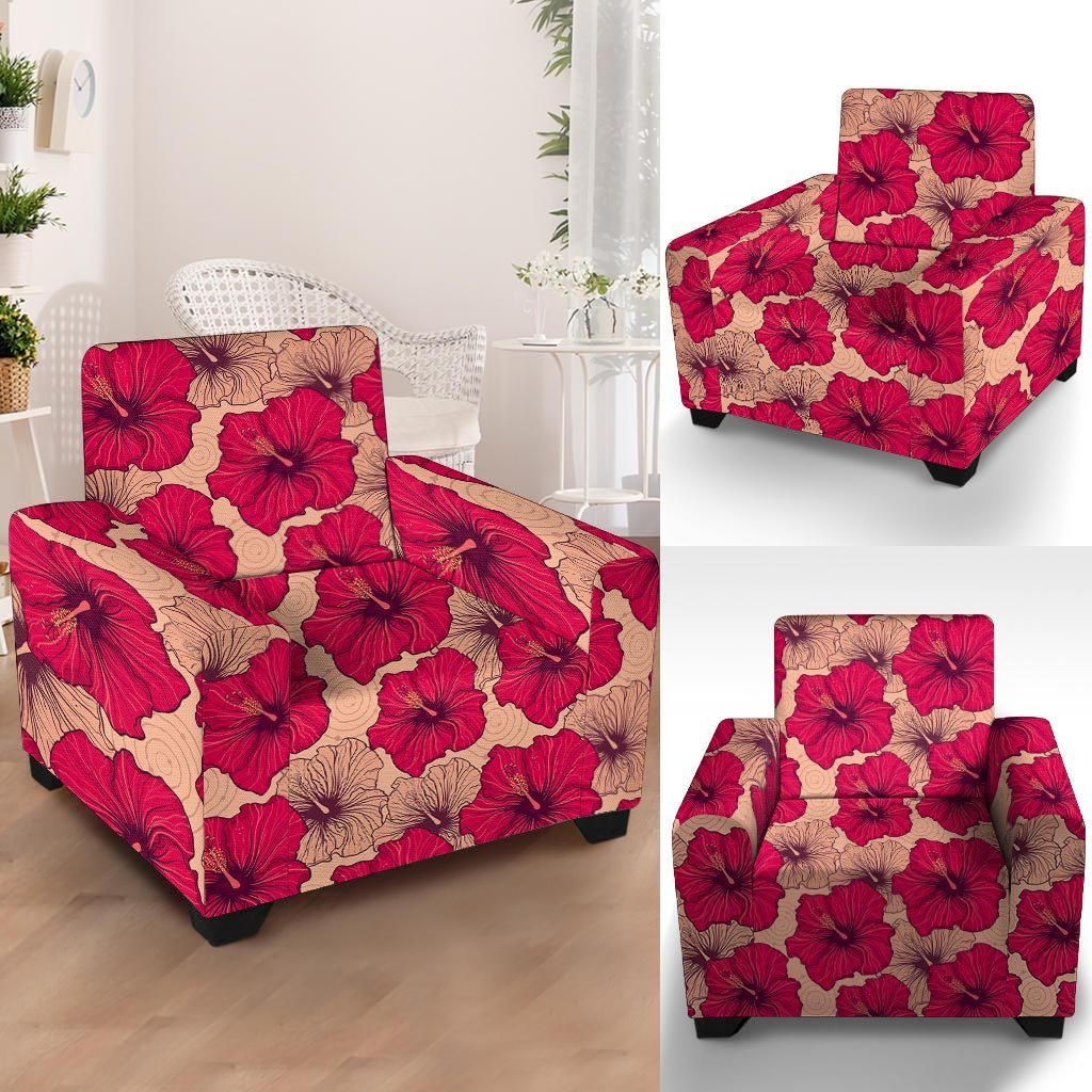 Red Hibiscus Flower Print Armchair Cover-grizzshop