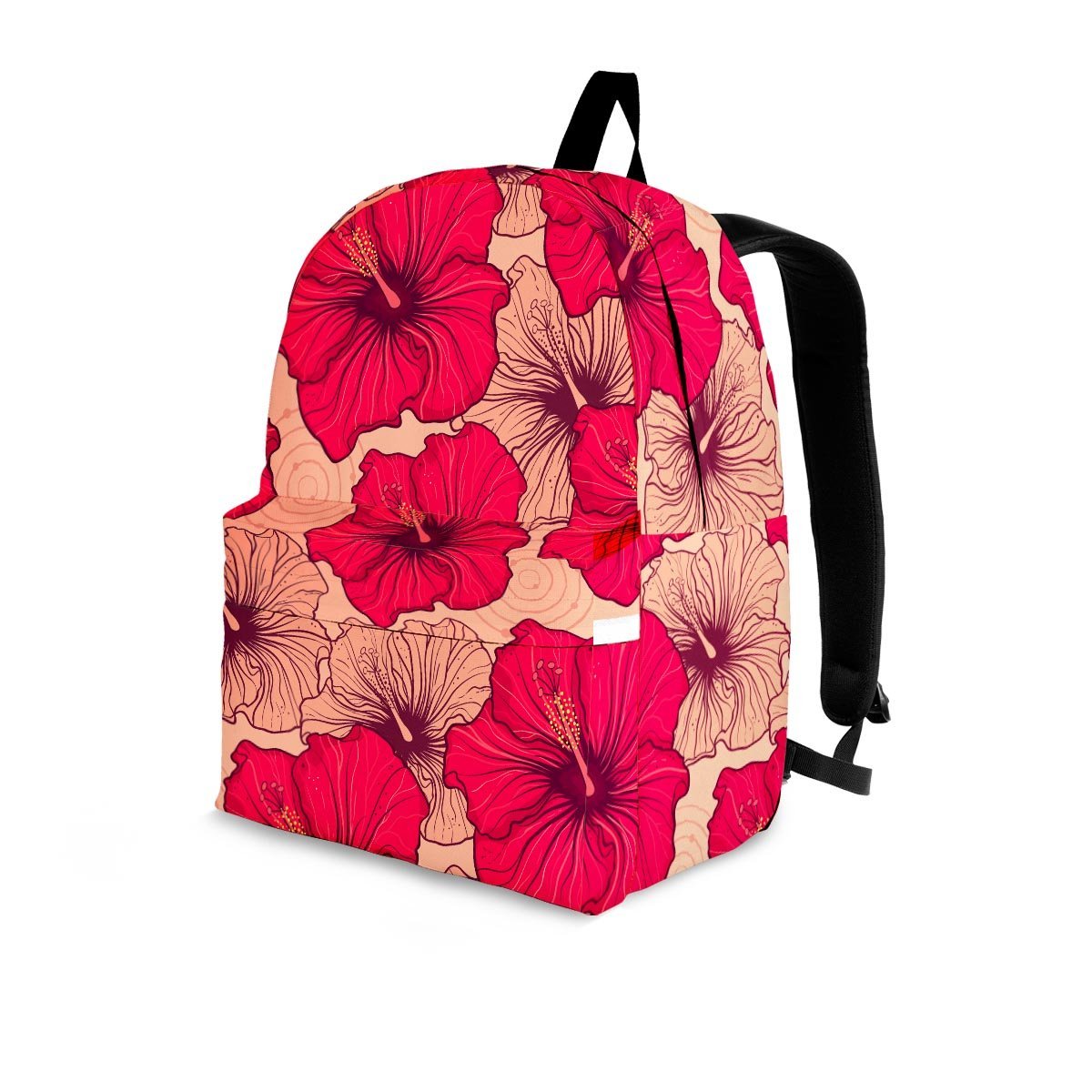 Red Hibiscus Flower Print Backpack-grizzshop