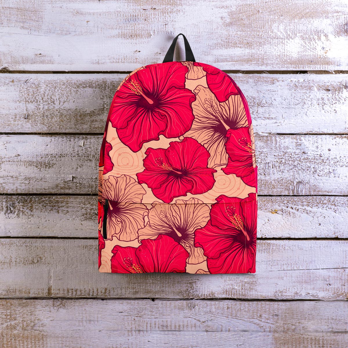 Red Hibiscus Flower Print Backpack-grizzshop