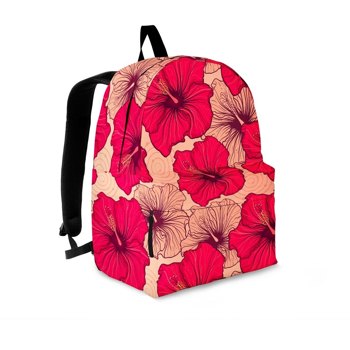 Red Hibiscus Flower Print Backpack-grizzshop