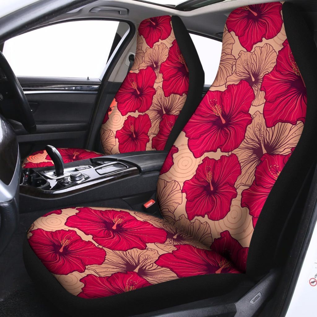 Red Hibiscus Flower Print Car Seat Covers-grizzshop