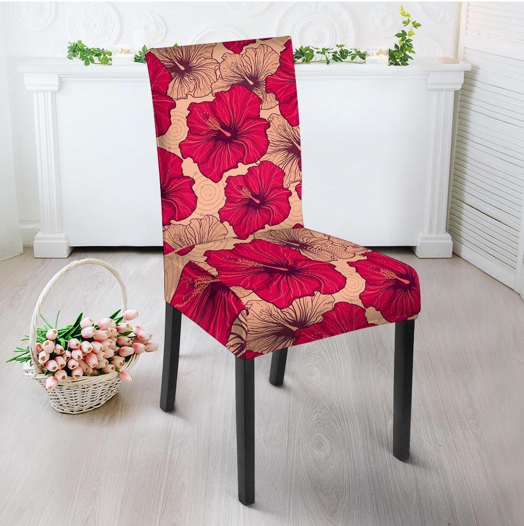 Red Hibiscus Flower Print Chair Cover-grizzshop