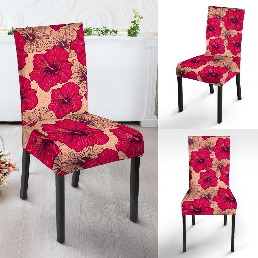Red Hibiscus Flower Print Chair Cover-grizzshop