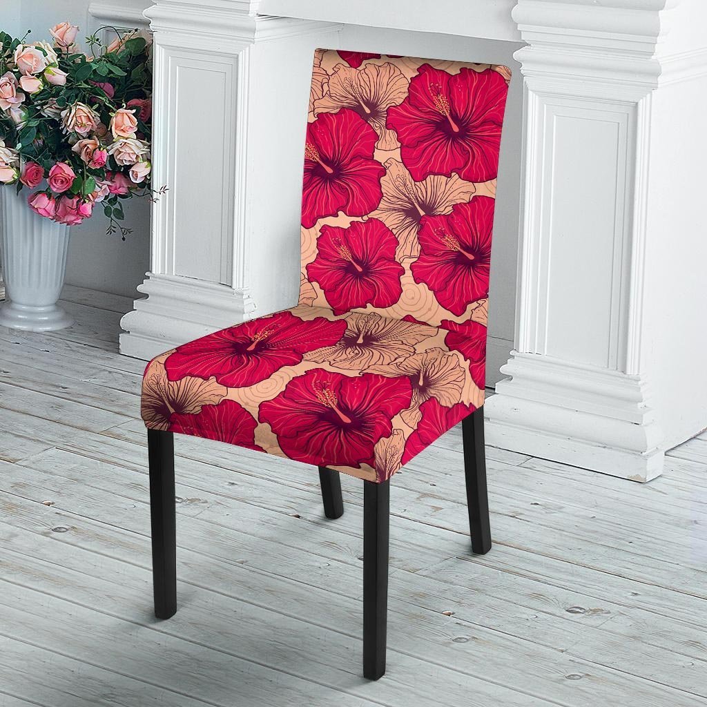 Red Hibiscus Flower Print Chair Cover-grizzshop