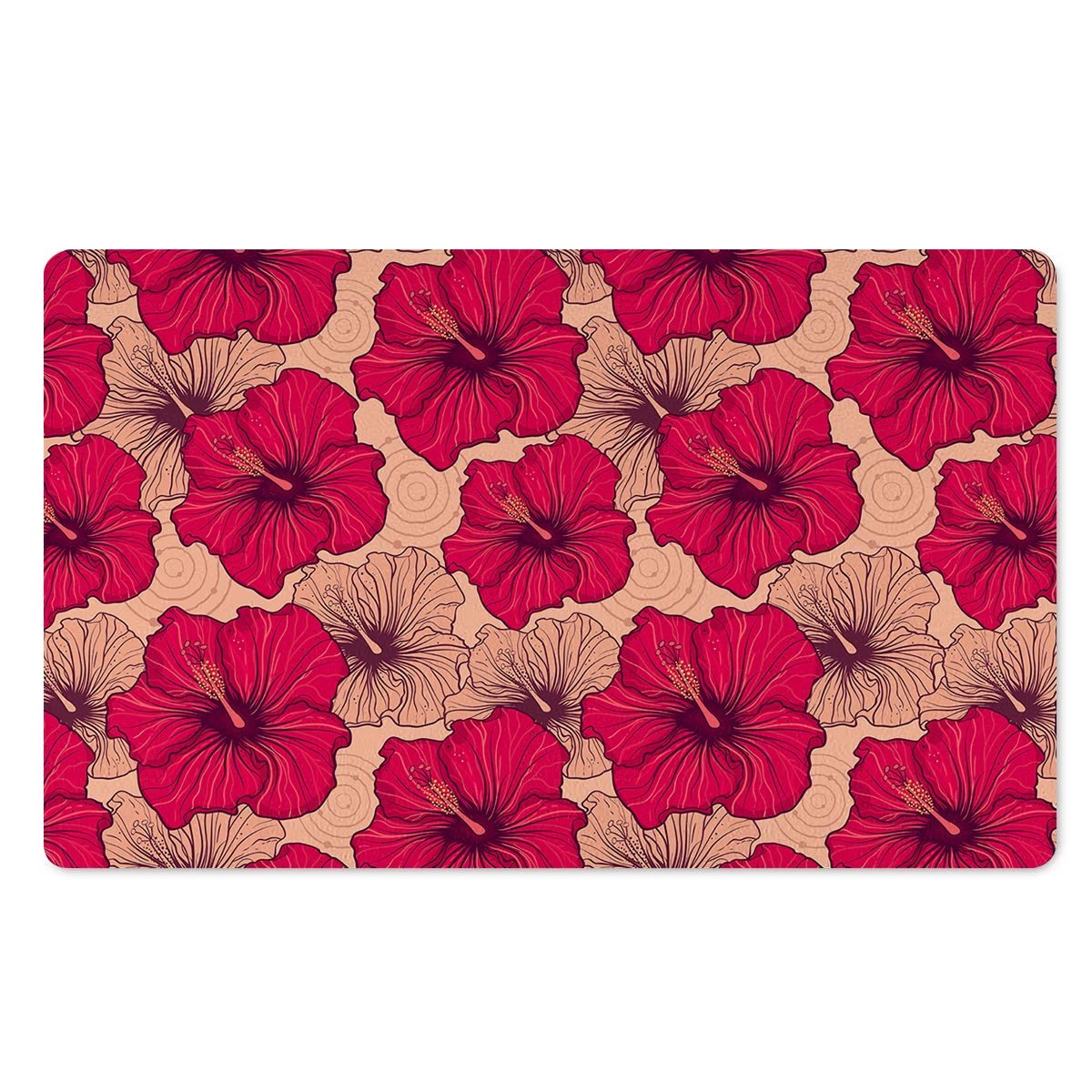 Red Hibiscus Flower Print Door Mat-grizzshop