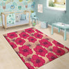 Red Hibiscus Flower Print Floor Mat-grizzshop