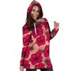 Red Hibiscus Flower Print Hoodie Dress-grizzshop