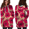 Red Hibiscus Flower Print Hoodie Dress-grizzshop