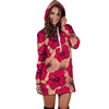 Red Hibiscus Flower Print Hoodie Dress-grizzshop