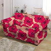 Red Hibiscus Flower Print Loveseat Cover-grizzshop