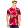 Red Hibiscus Flower Print Men T Shirt-grizzshop