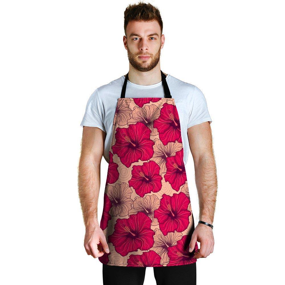 Red Hibiscus Flower Print Men's Apron-grizzshop