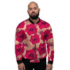 Red Hibiscus Flower Print Men's Bomber Jacket-grizzshop