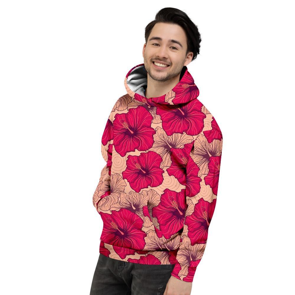 Red Hibiscus Flower Print Men's Hoodie-grizzshop