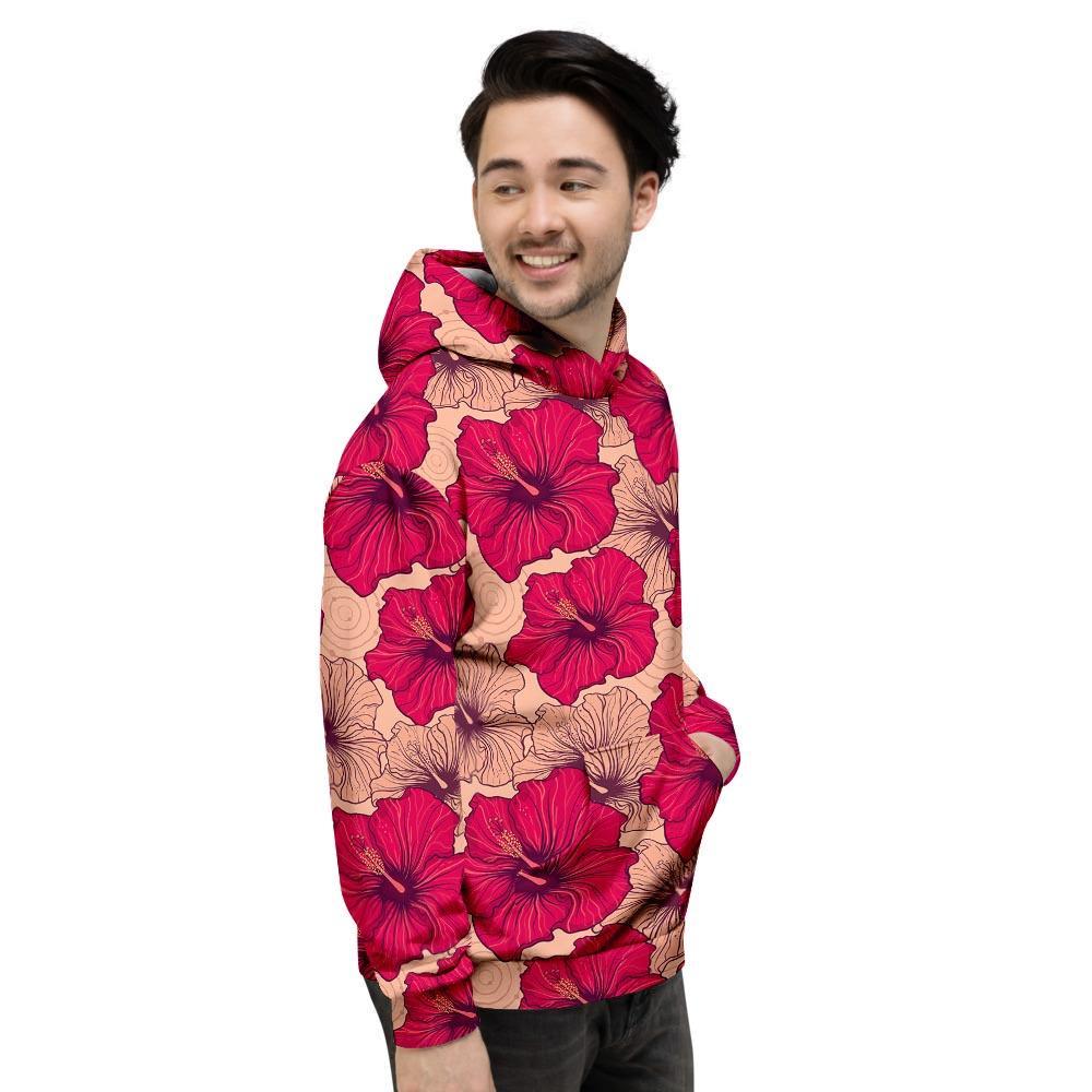 Red Hibiscus Flower Print Men's Hoodie-grizzshop