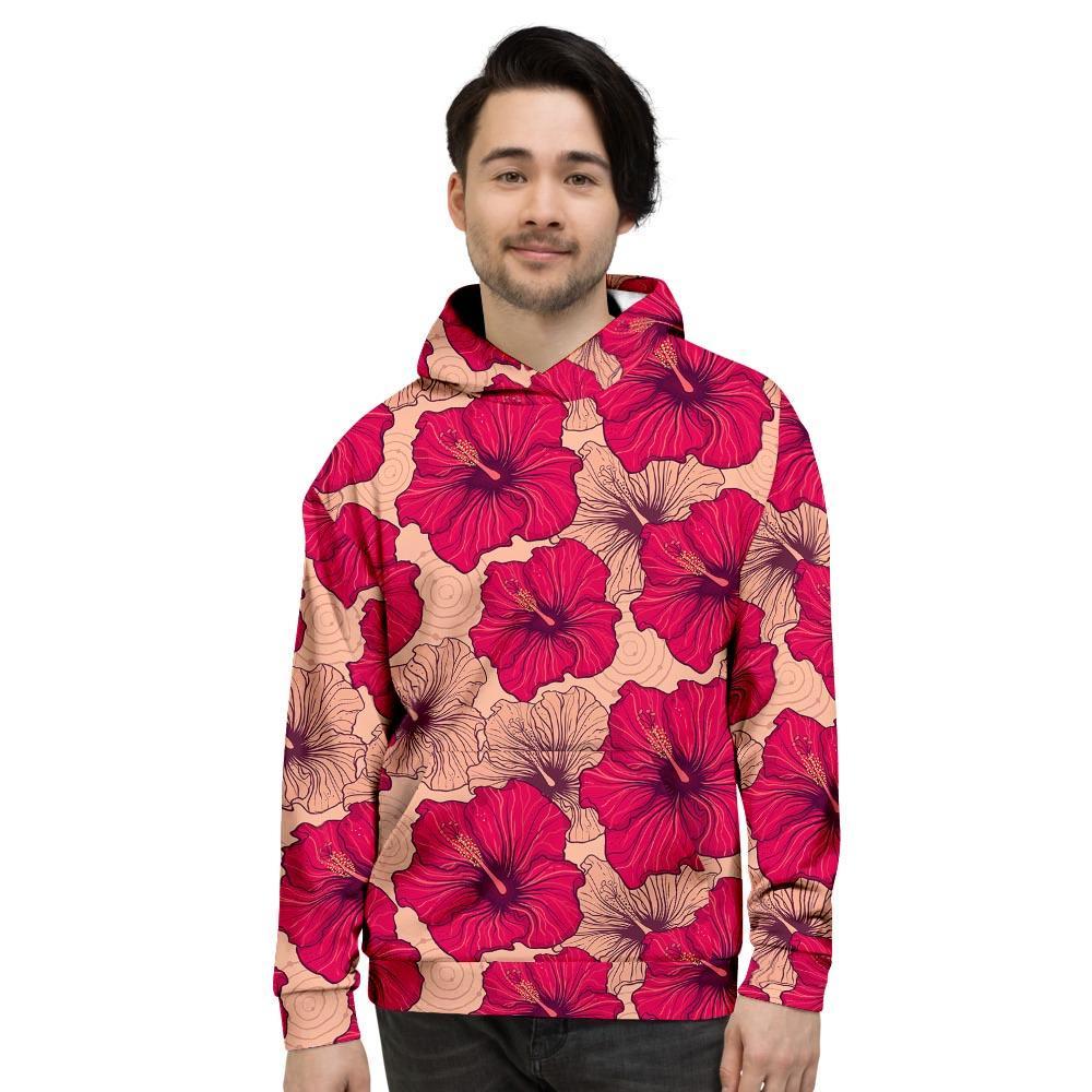 Red Hibiscus Flower Print Men's Hoodie-grizzshop