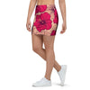 Red Hibiscus Flower Print Mini Skirt-grizzshop