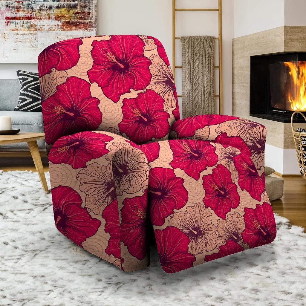 Red Hibiscus Flower Print Recliner Cover-grizzshop