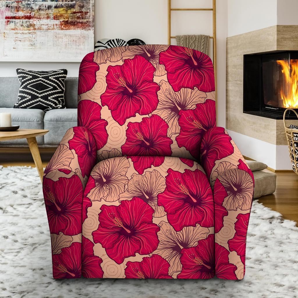 Red Hibiscus Flower Print Recliner Cover-grizzshop