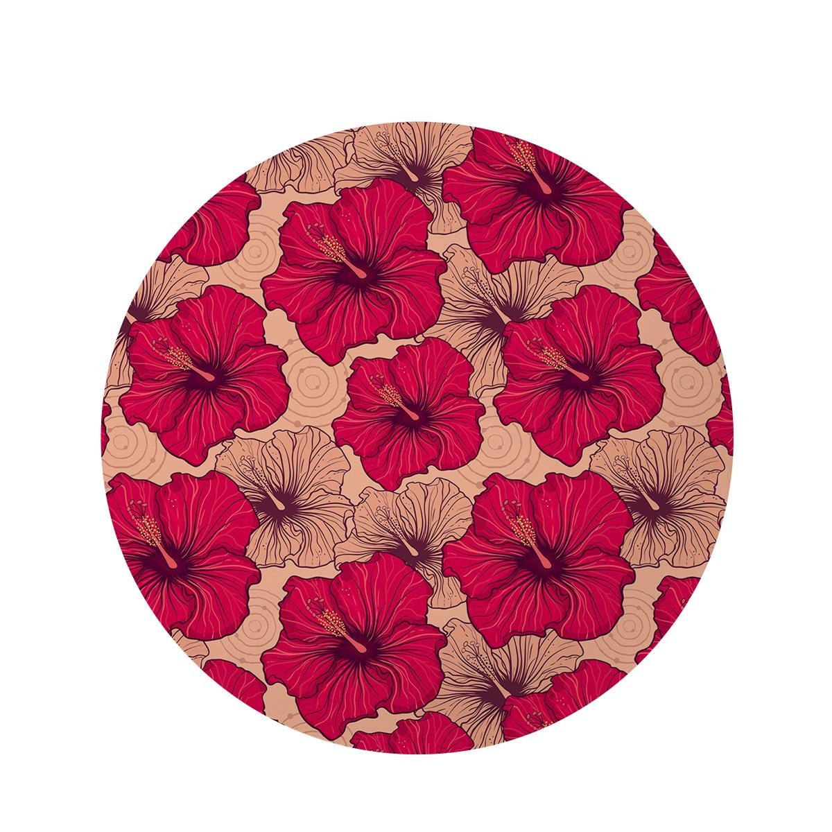 Red Hibiscus Flower Print Round Rug-grizzshop