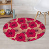 Red Hibiscus Flower Print Round Rug-grizzshop