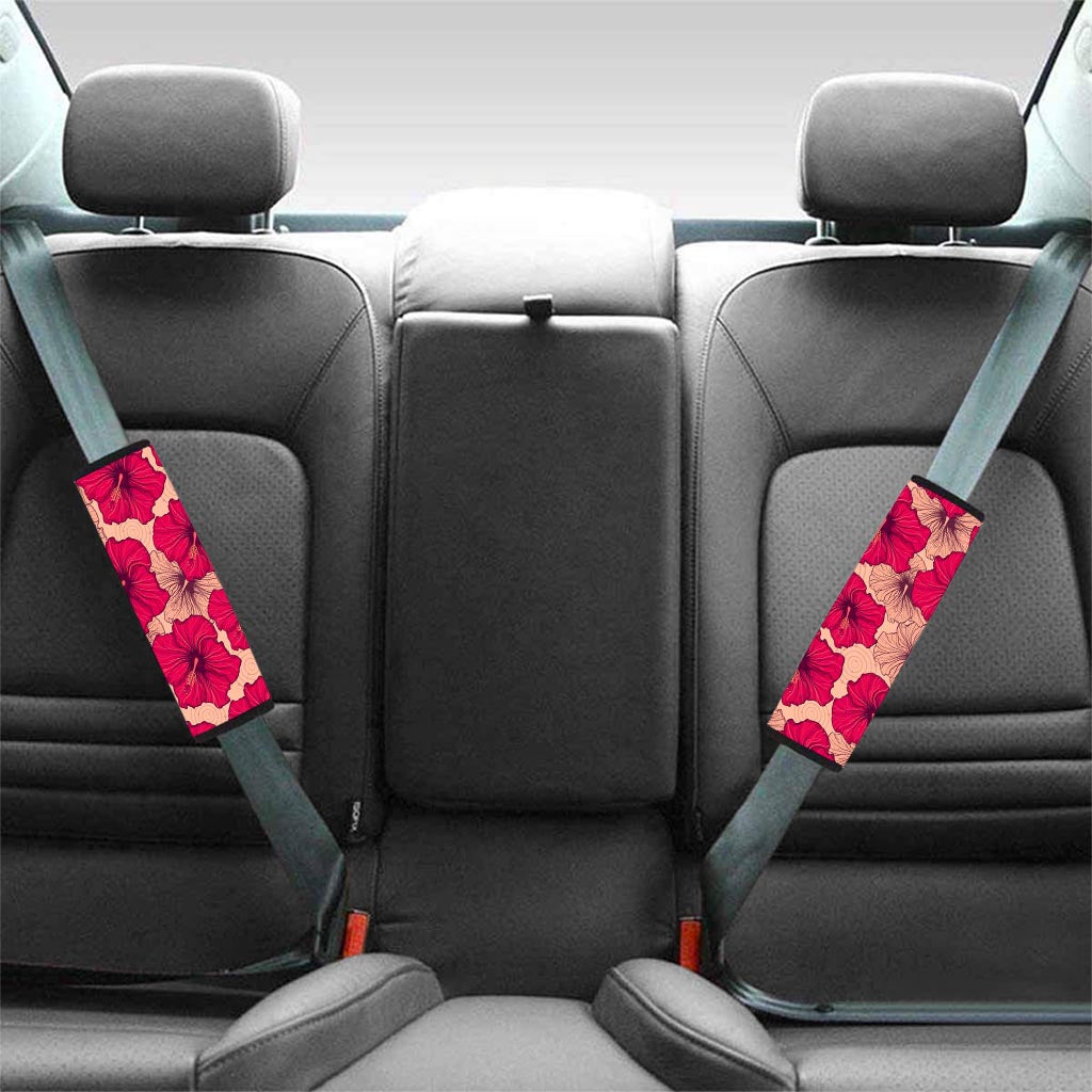 Red Hibiscus Flower Print Seat Belt Cover-grizzshop