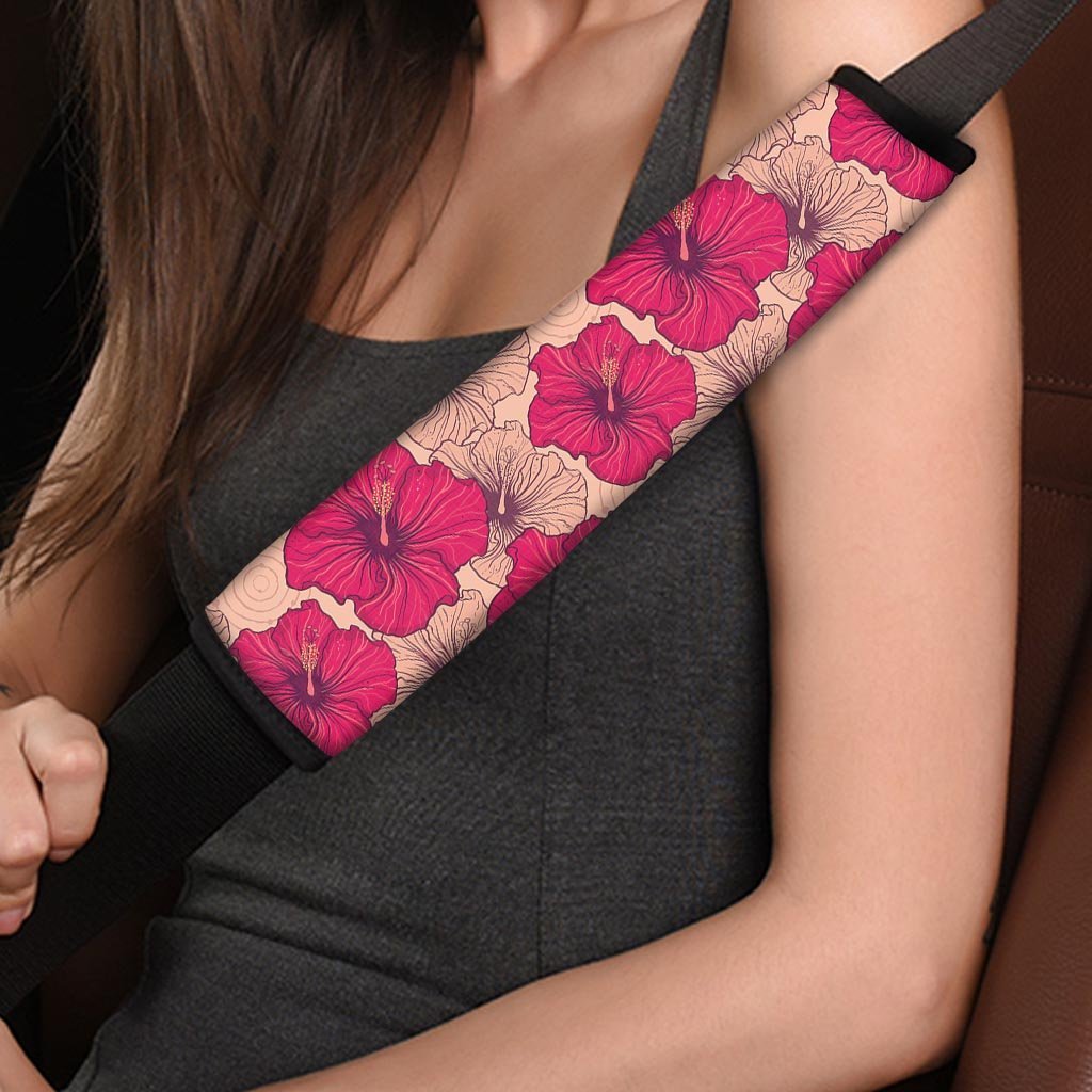 Red Hibiscus Flower Print Seat Belt Cover-grizzshop