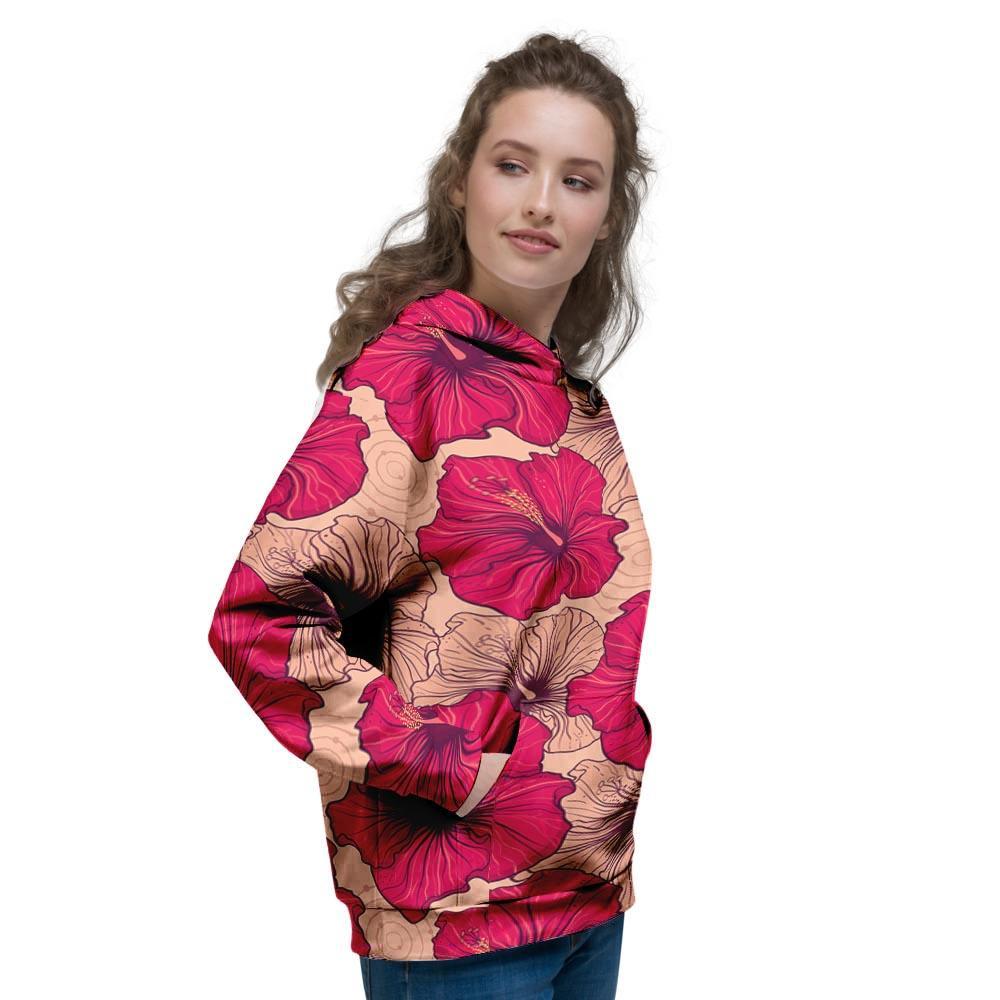 Red Hibiscus Flower Print Women's Hoodie-grizzshop