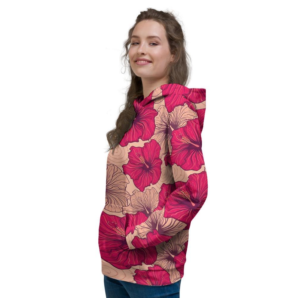 Red Hibiscus Flower Print Women's Hoodie-grizzshop